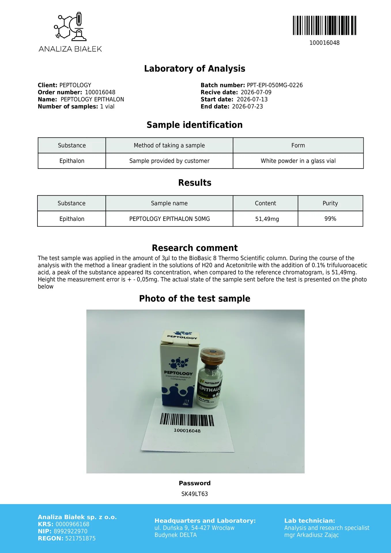 Epitalon (Epithalon) 50 mg – εικόνα 2
